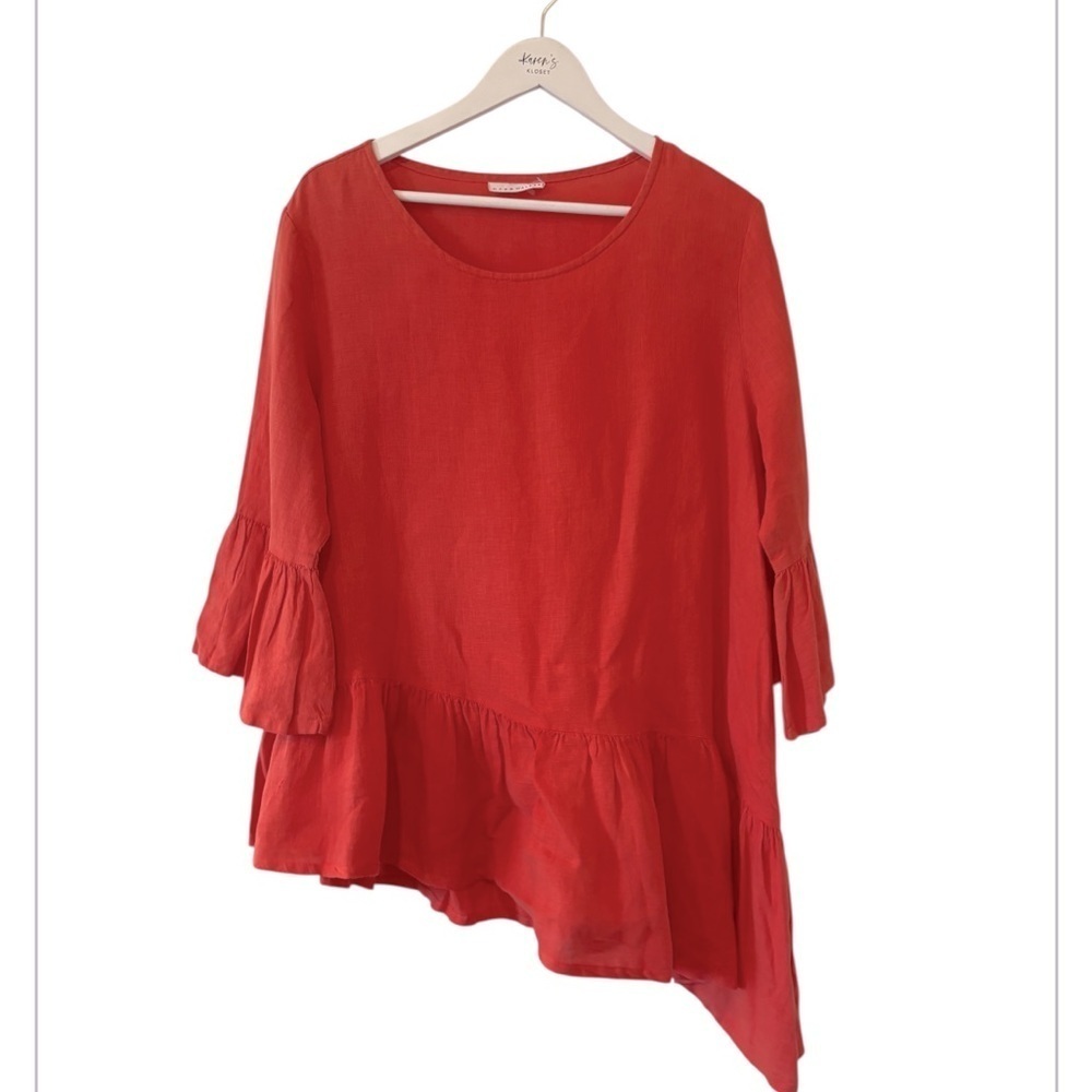 Bryn Walker Womens Flowy Blouse Top Lagenlook 100% Cotton Guazy Red L - Picture 2 of 12